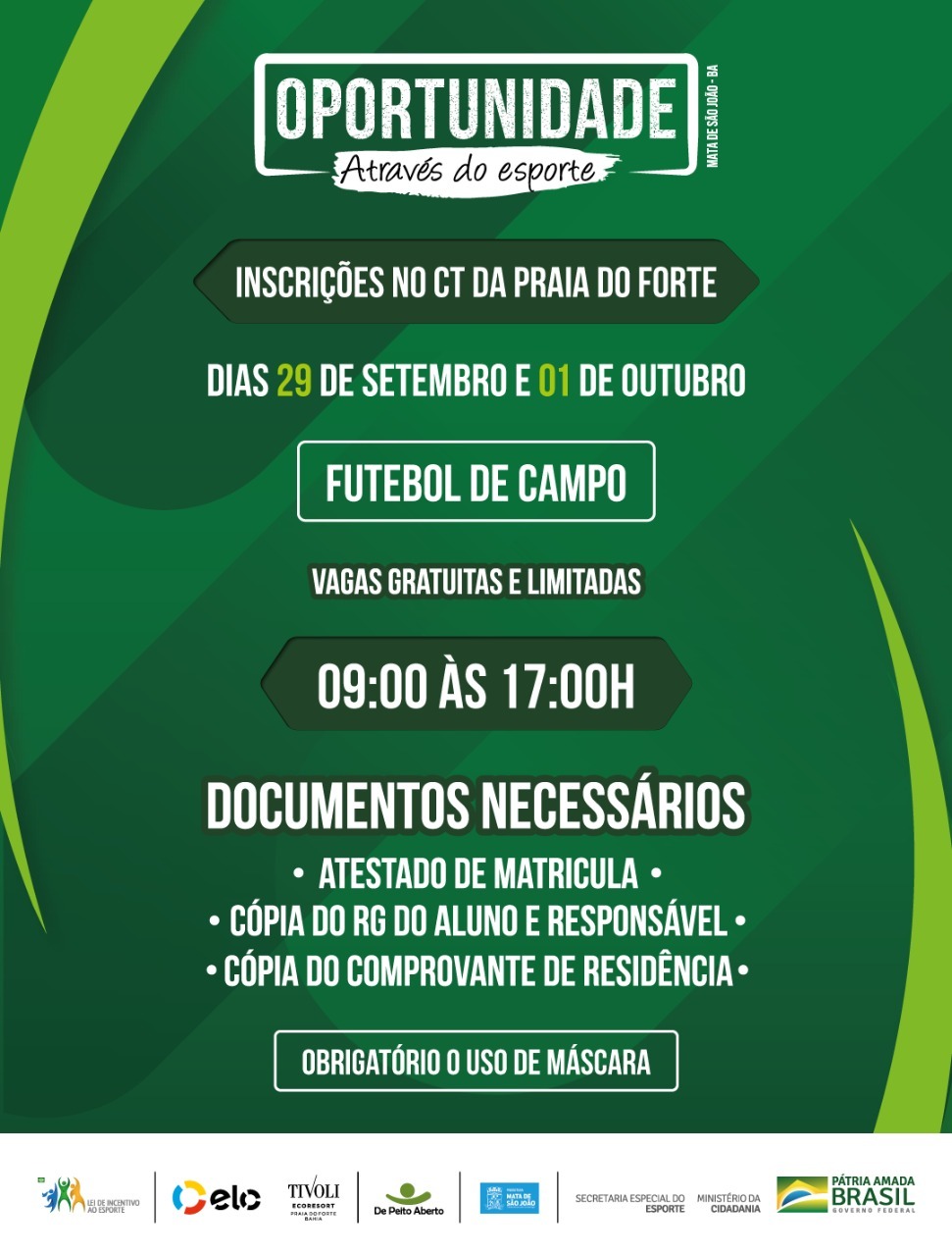  Projeto Oportunidade Através do Esporte abre vagas para aulas gratuitas de futebol de campo em Mata de São João