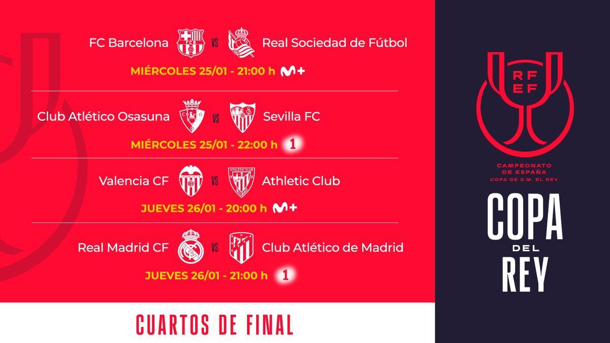 Estes são os jogos das quartas de final da Copa do Rei