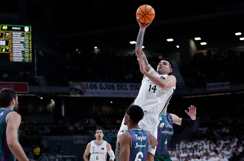  Real Madrid vence o Unicaja Málaga, líder da Liga ACB 24/25