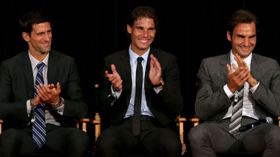 Big Three: Novak Djokovic, Rafael Nadal e Roger Federer durante evento da ATP em 2013 - Foto: Matthew Stockman / Getty Images