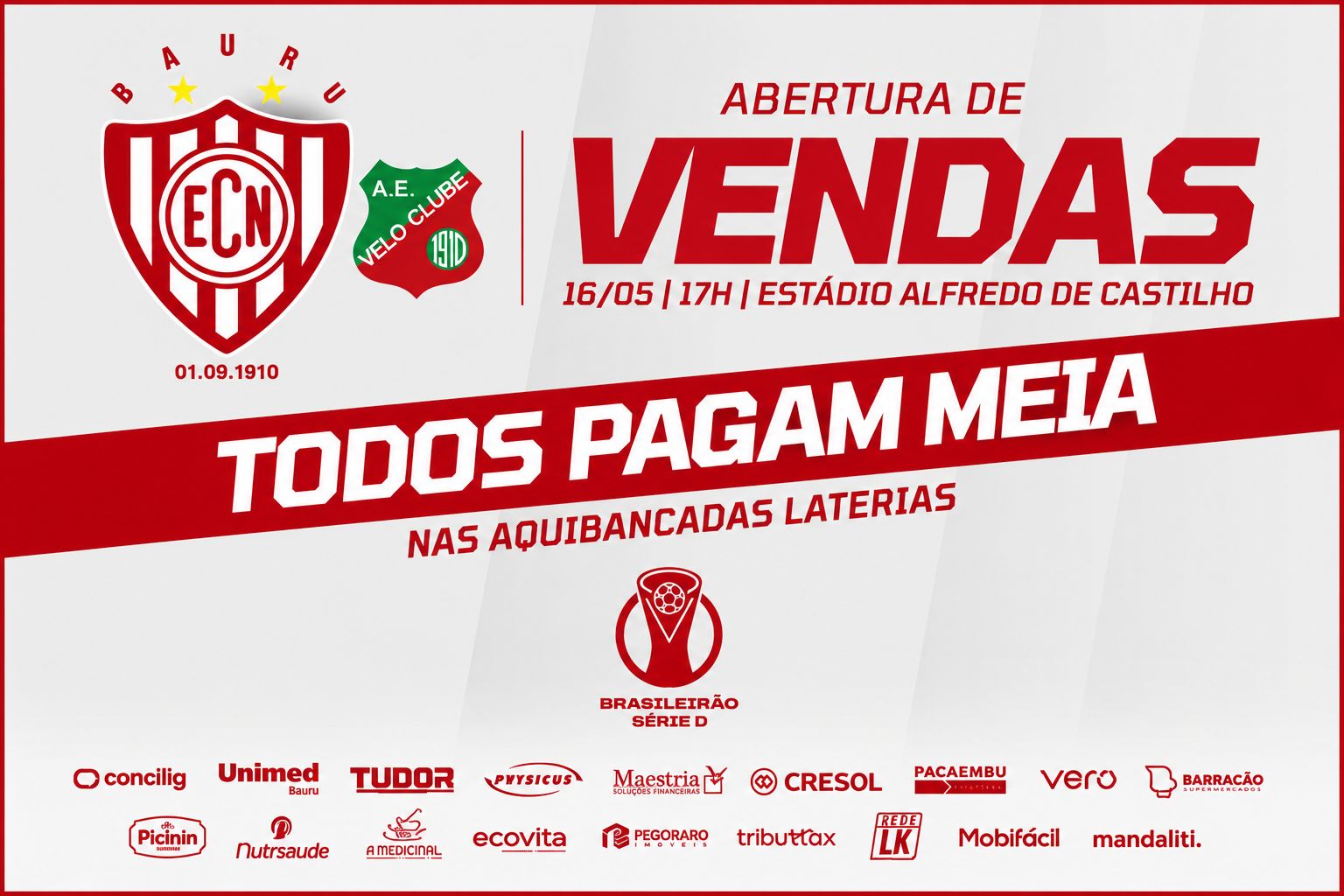 Noroeste lança promoção de meia-entrada e convoca torcida para duelo contra o Velo Clube
